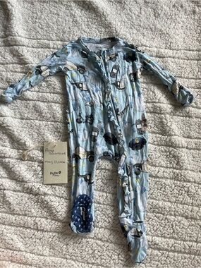 Posh peanut Light Blue Vehicle-Print Footed One-Piece